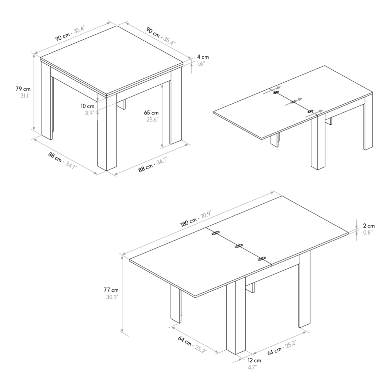 Tavolo LIPARI finitura bianco frassinato allungabile a libro 90×90 cm – 180×90 cm