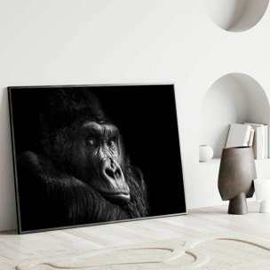 Affiche encadrée portrait de gorille en noir et blanc Affiche + cadre en métal - Noir