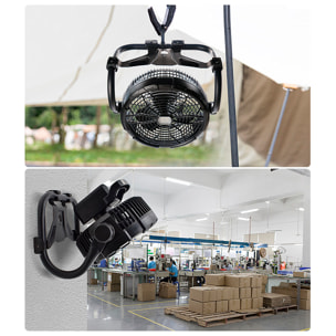 Ventilador exterior X45 con luz LED, 18W y velocidad regulable. Colgable o de pie, ángulo ajustable y powerbank de 14400 mAh.