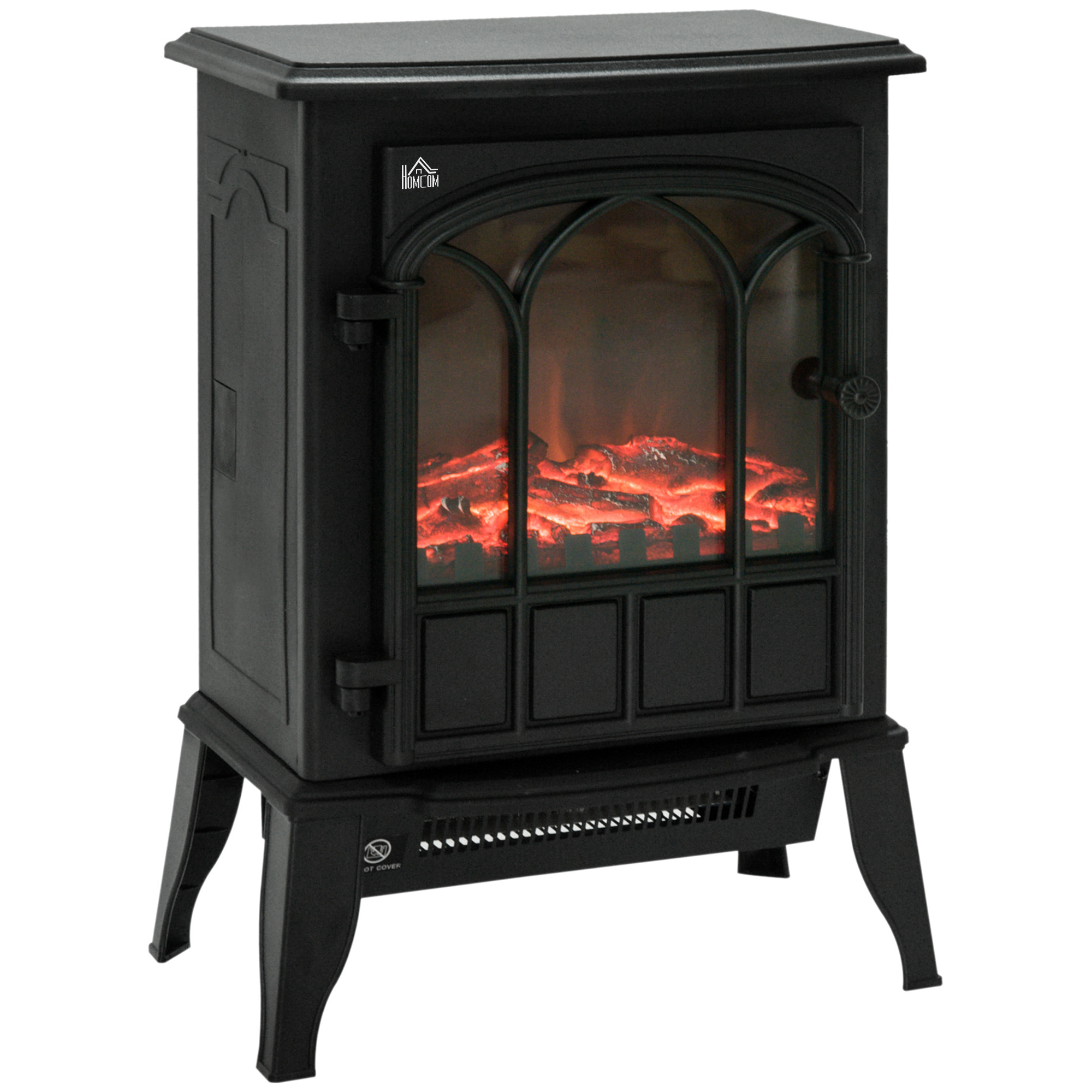 Cheminée électrique poêle style rétro 1000-2000 W simulation flammes LED porte noir
