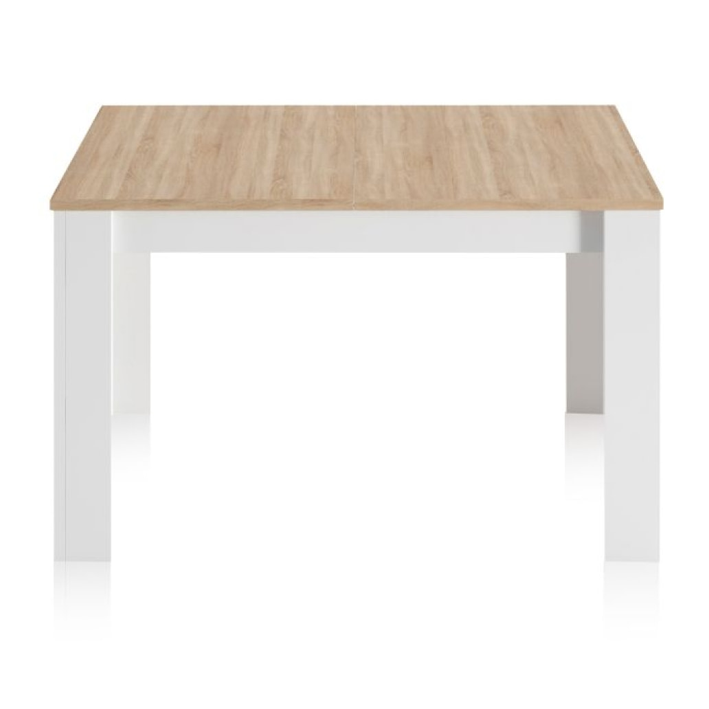 Mesa de comedor extensible Kendra 123 Blanco Artik (Blanco Mate) - Roble Canadian