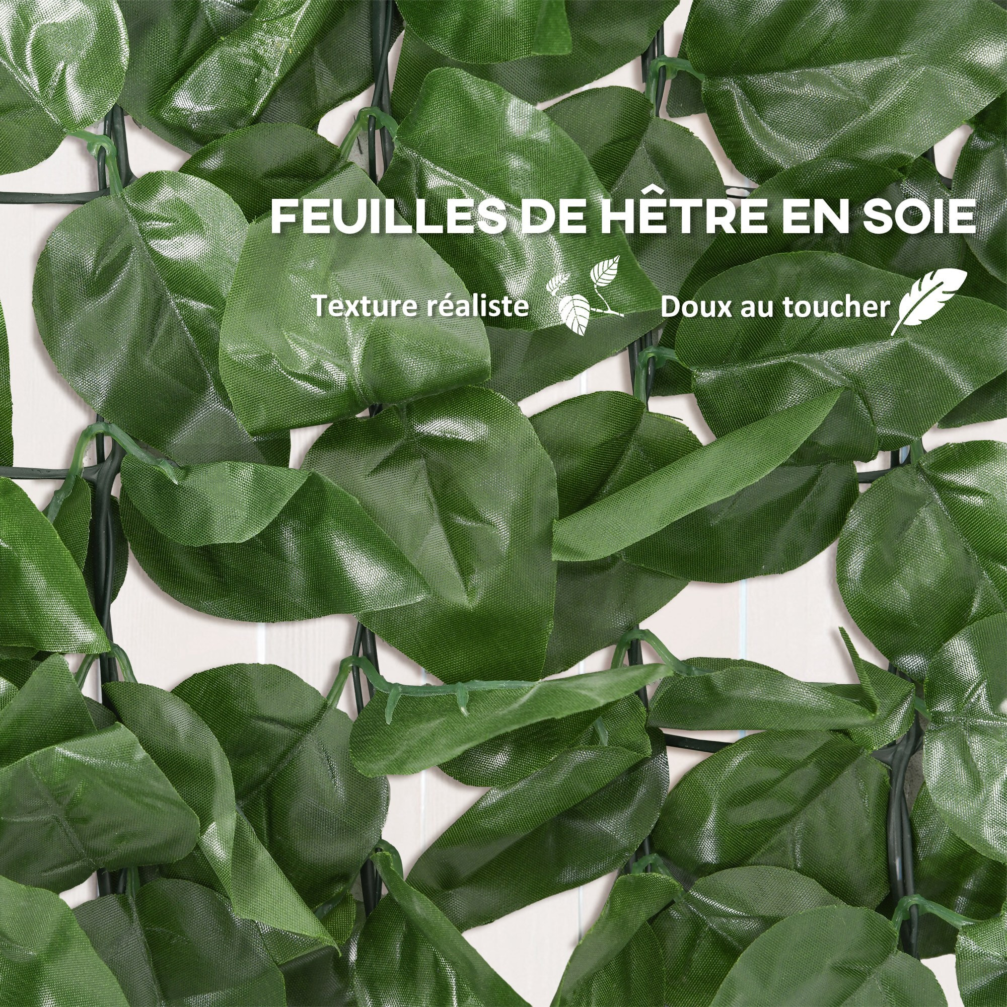 Haie Artificielle Brise-Vue décoration Rouleau 3L x 1,5H m Feuillage hêtre réaliste Anti-UV, feuilles en soie, Vert foncé