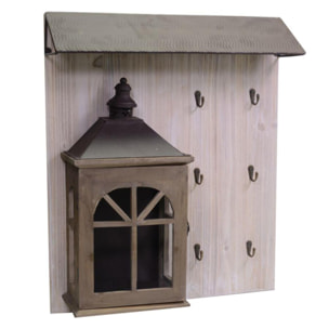 Appendino in legno da 6 posti con lanterna marrone cm55,5x65x15,5