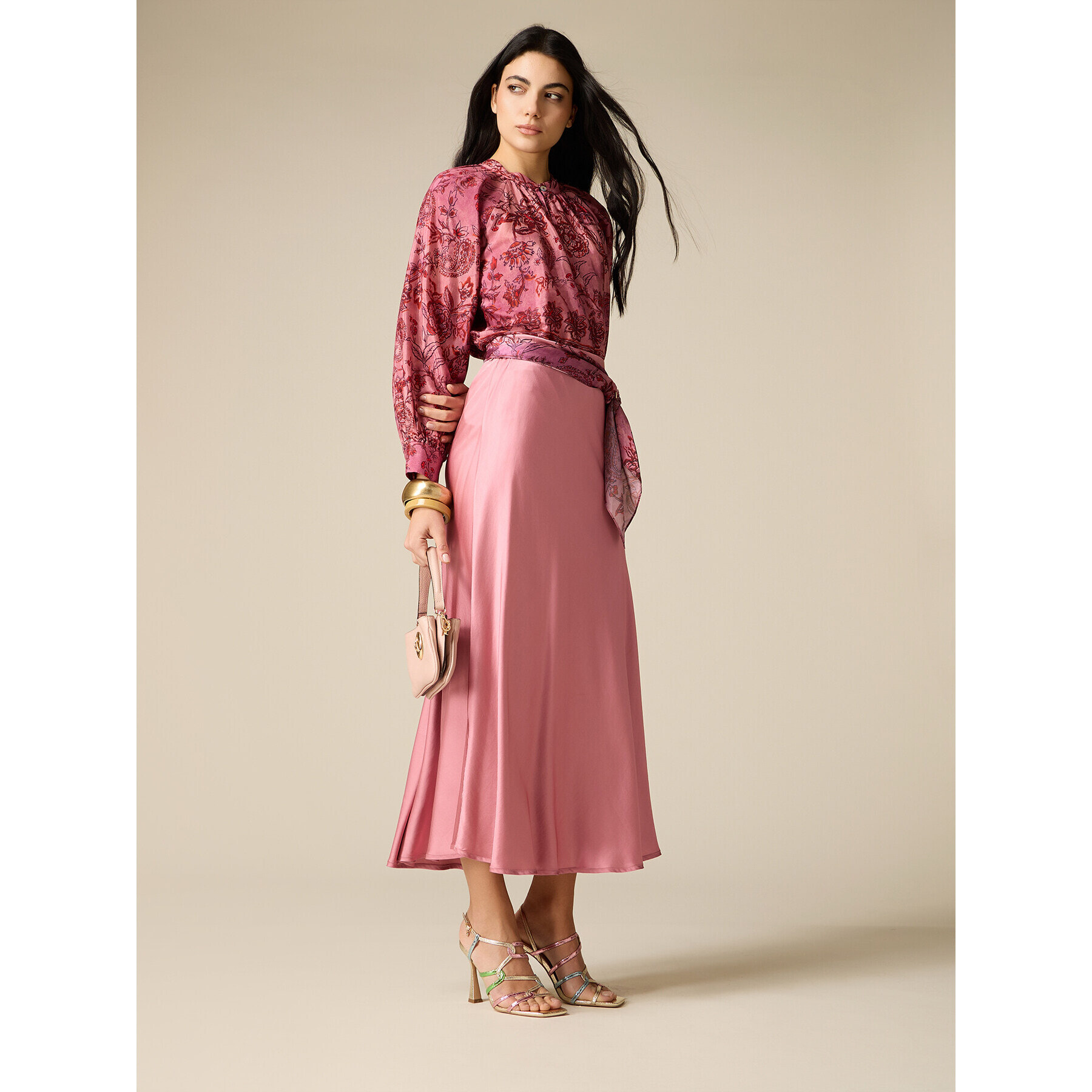 Oltre - Gonna in raso di viscosa - Rosa