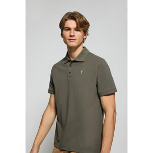 Polo verde militare a tre bottoni con logo Rigby Go ricamato