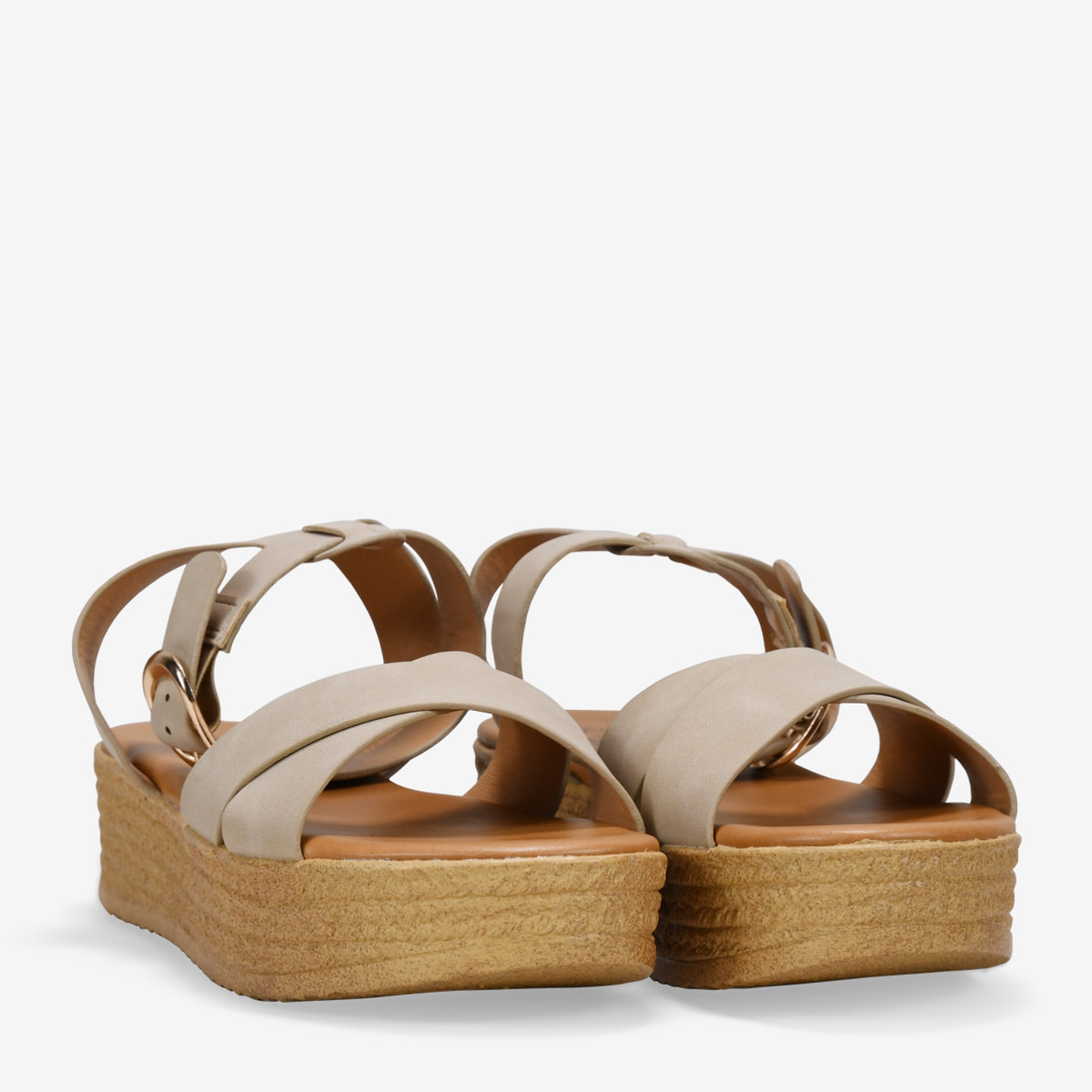 Sandalias plataforma beige con cierre de hebilla