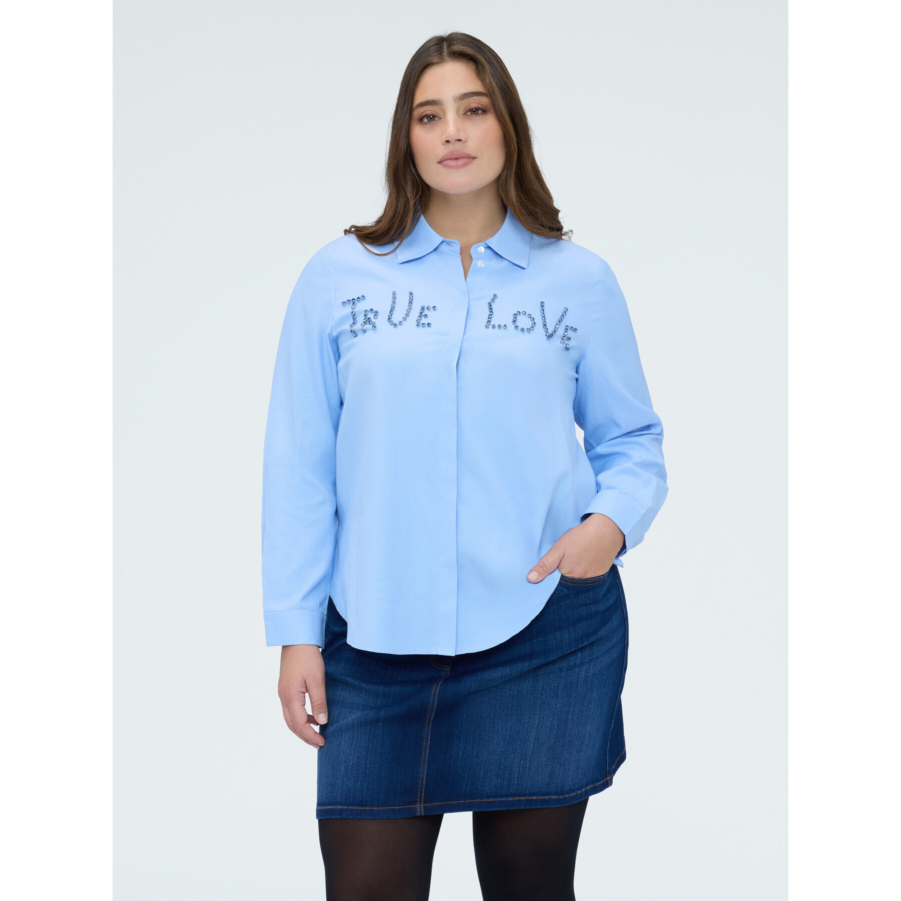 Fiorella Rubino - Camicia con scritta in strass - Azzurro