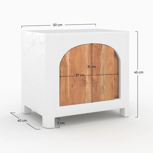 Table de chevet en béton blanc cassé et bois d'acacia - Fira