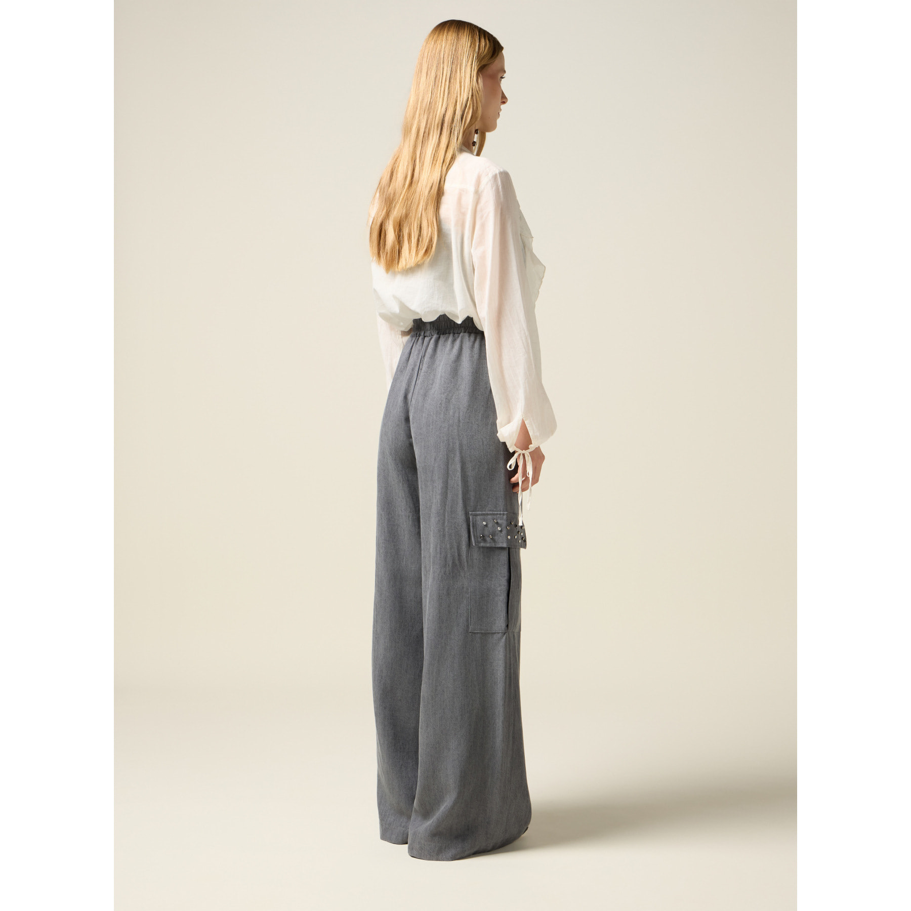 Oltre - Pantalones cargo de tencel con piedras - Gris