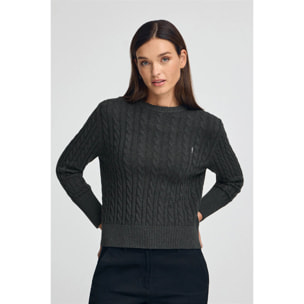 Jersey gris oscuro vigoré de cuello redondo en mezcla de lana con bordado Rigby Go