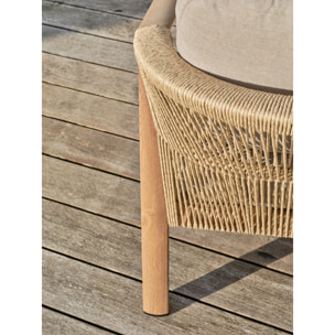 GOYA - Salon bas de jardin 5 pl en aluminium imitation bois, coussins