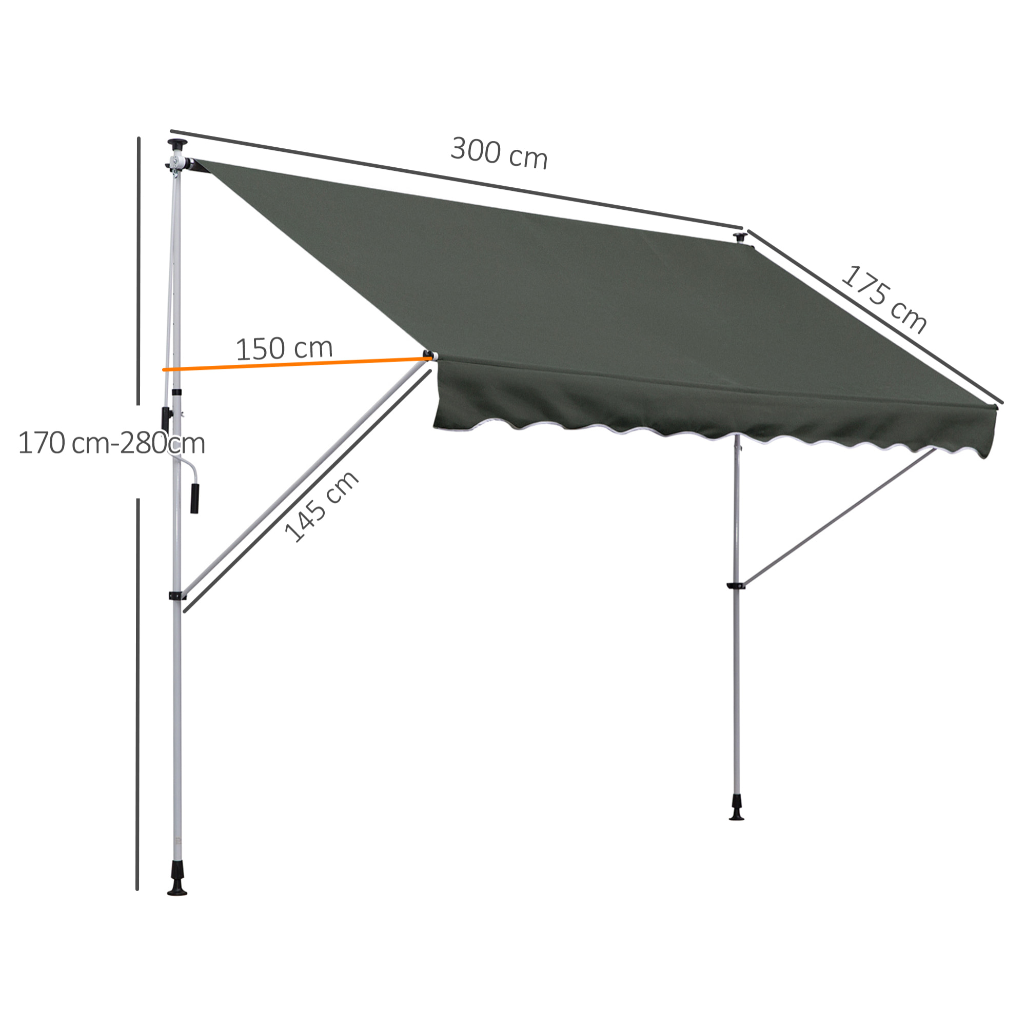 Toldo Portátil Balcón Plegable de Aluminio 3x1.5m Gris