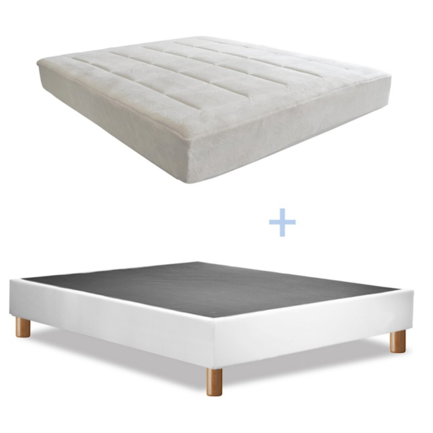 Ensemble Matelas Pure & Sommier Déco | Gel, mémoire de forme et mousse HD+ | Cadre à lattes | Simili cuir | Blanc