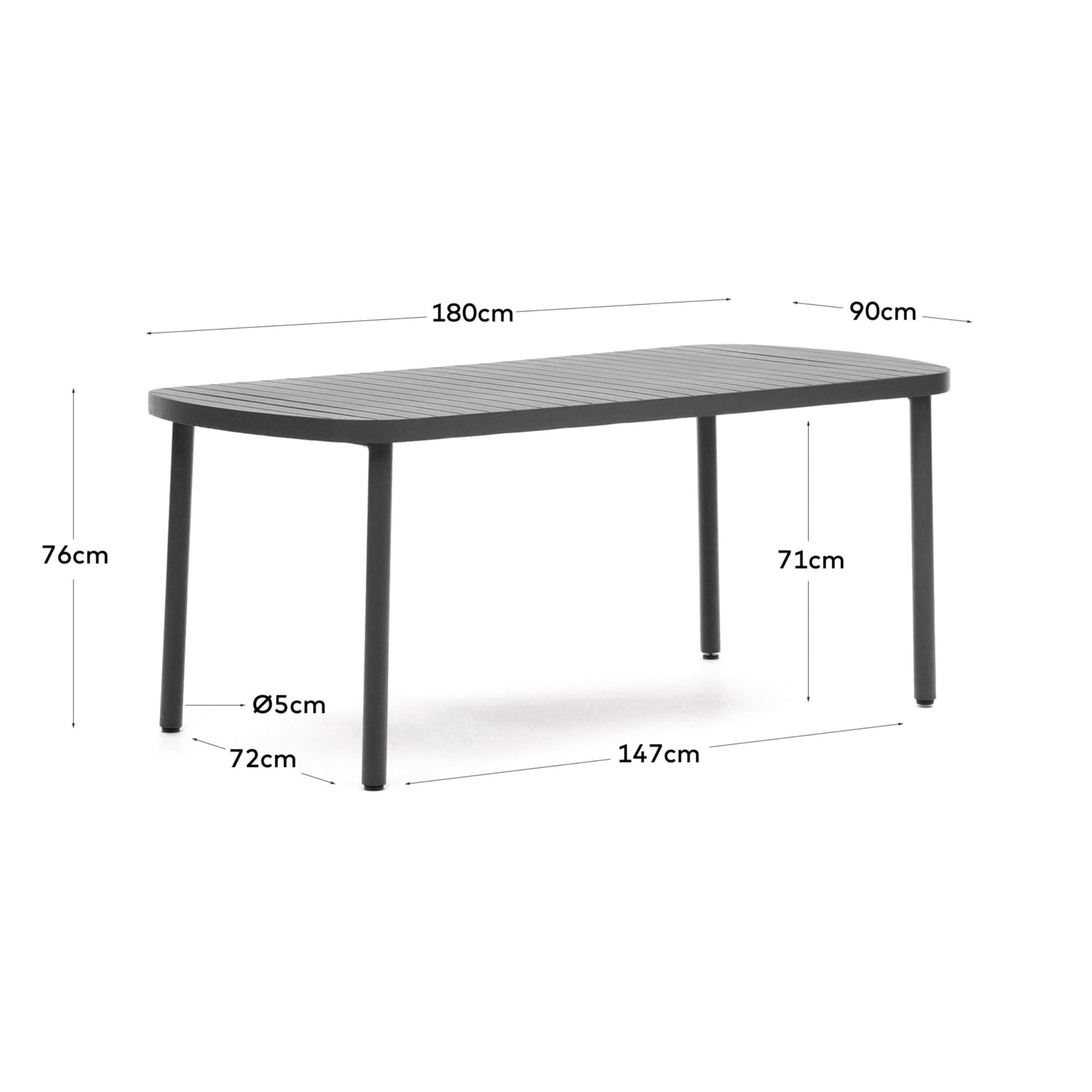 Kave Home - Tavolo da esterno Joncols in alluminio verniciato grigio 180 x 90 cm