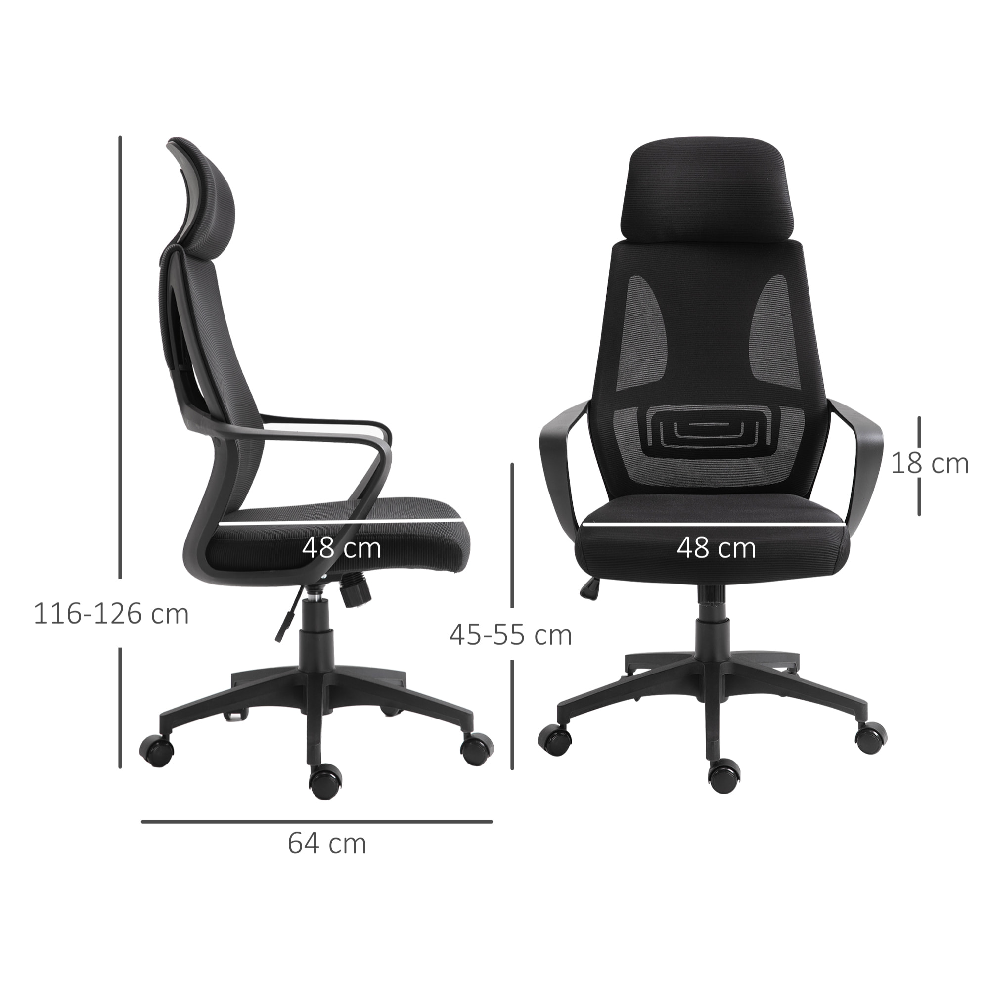 Silla de Oficina Altura Ajustable con Respaldo Negro