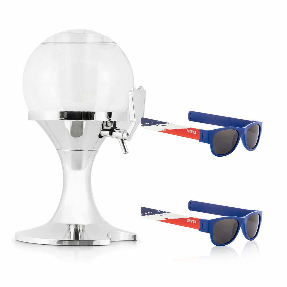 Pack Dispenser Birra Refrigerante InnovaGoods e 2 Occhiali da Sole Pieghevoli Sunfold France