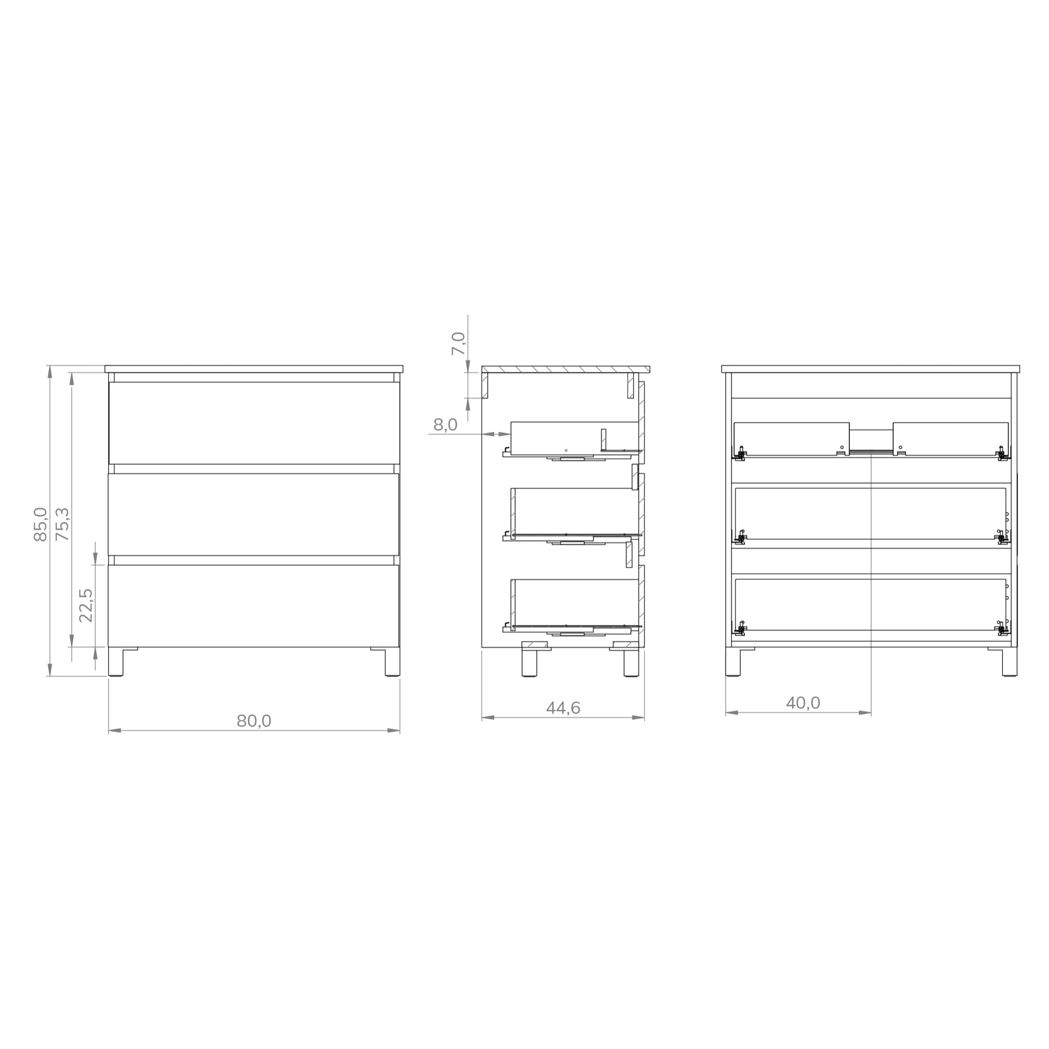 Meuble de Salle de Bain Yinu | 80 cm Blanc - Solomon | Trois Tiroirs | Lavabo Encastre | N'inclut pas Miroir | Meuble Monte | Alday