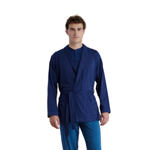 Vestaglia uomo in cotone con fusciacca colore blu Noidinotte