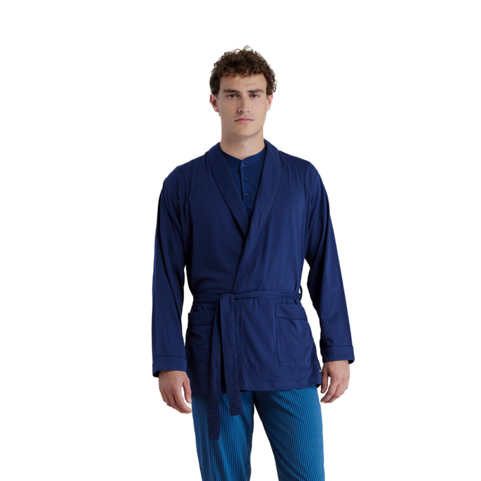Vestaglia uomo in cotone con fusciacca colore blu Noidinotte