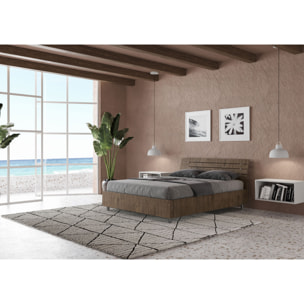 Cama doble sin somier 140x200 con cabecera inclinada de listones nogal Ankel
