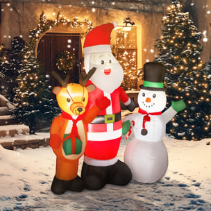 Papá Noel Inflable 150 cm con Reno y Muñeco de Nieve Decoración de Navidad Inflable con Luces LED Inflador Eléctrico para Exterior Jardín Césped