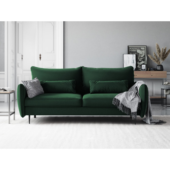 Canapé convertible avec coffre de rangement "Vermont" 3 places en velours vert bouteille