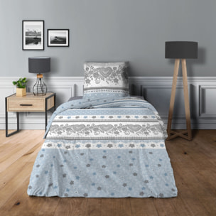 Parure de couette Heart bleu 100% Coton / 57 Fils/cm² - 140x200 cm