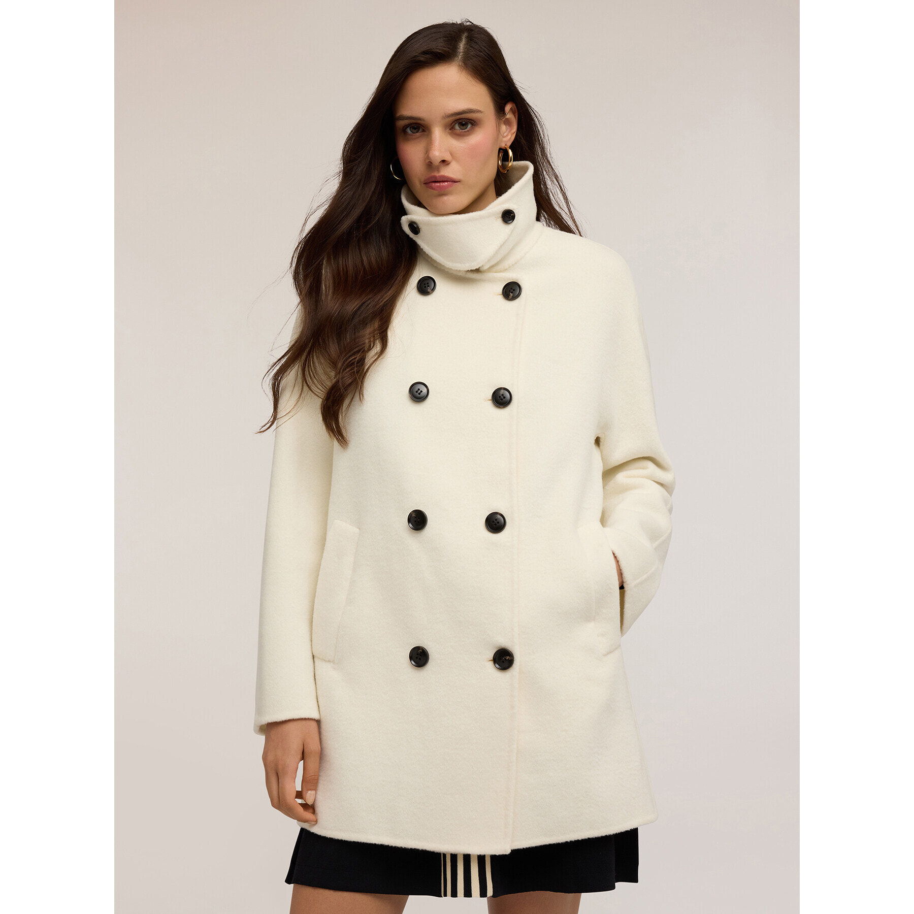 Motivi - Abrigo kimono de paño de lana mixto - Blanco