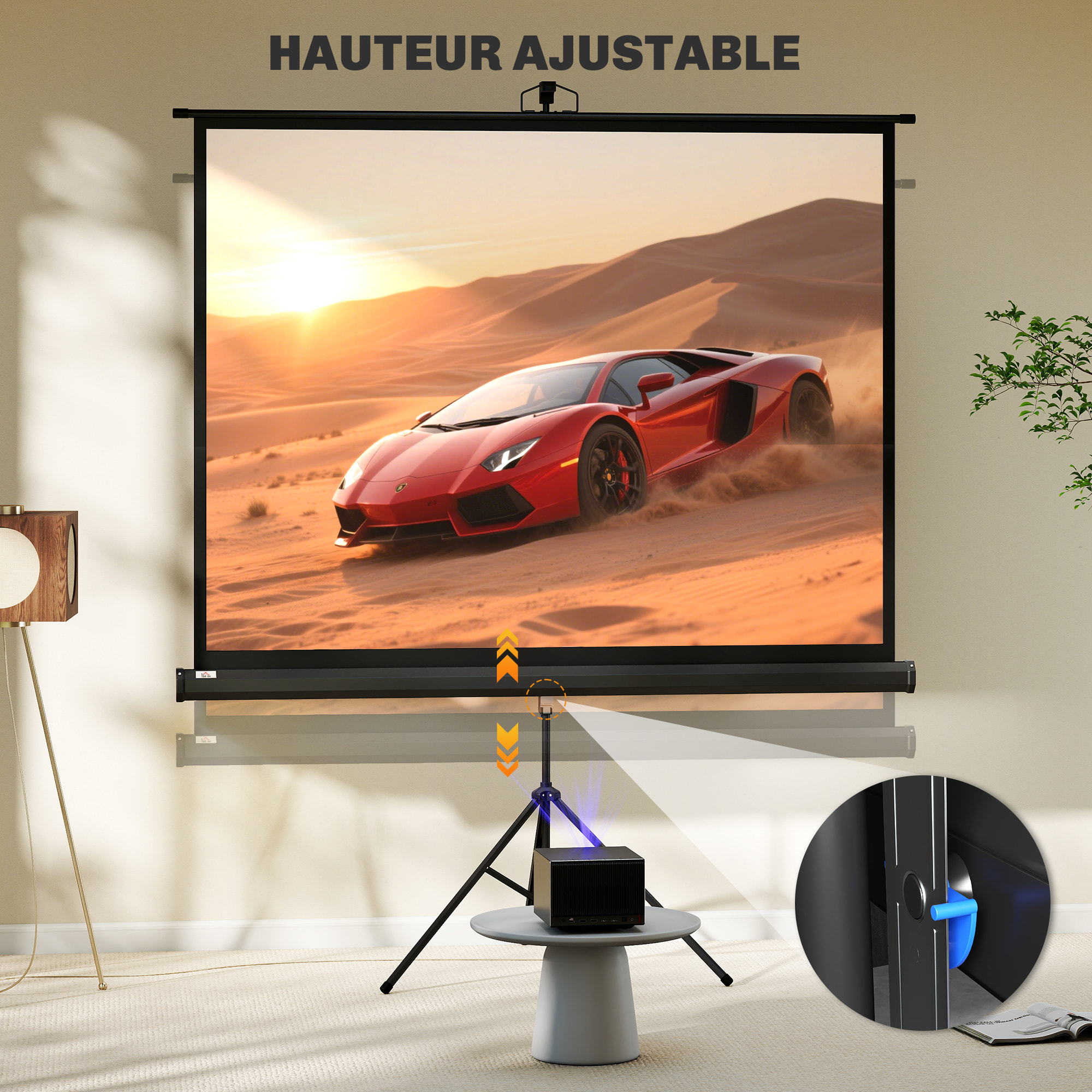 Écran de projection avec support trépied réglable en hauteur home-cinéma vidéo projecteur format 4:3 84 pouces noir
