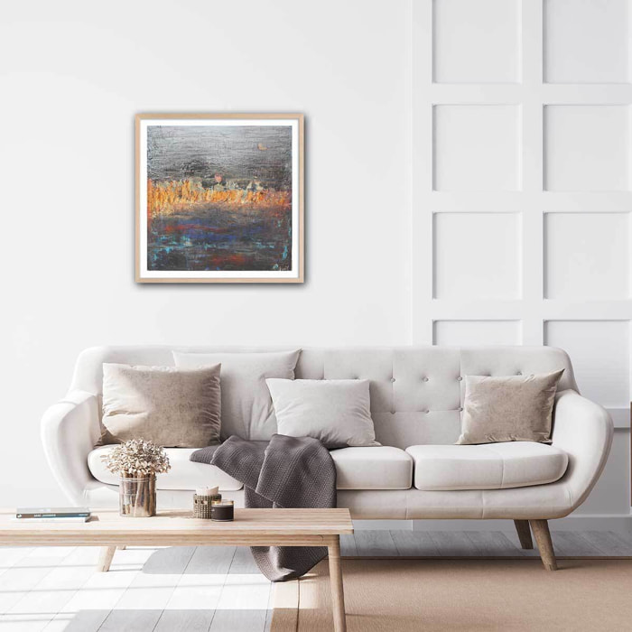 Affiche abstrait gris d'argent Affiche + cadre en bois - Chêne