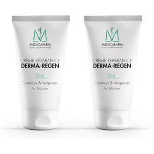 MEDICAFARM - Crème réparatrice DERMA-REGEN au silicium - Aide à réduire l'aspect des cicatrices et vergetures - Favorise une meilleure élasticité de la peau - Lot de 2 tubes de 125 ml