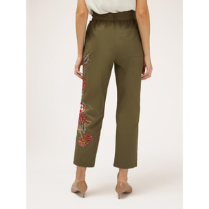 Motivi - Pantalones paperbag con bordado floral - Verde