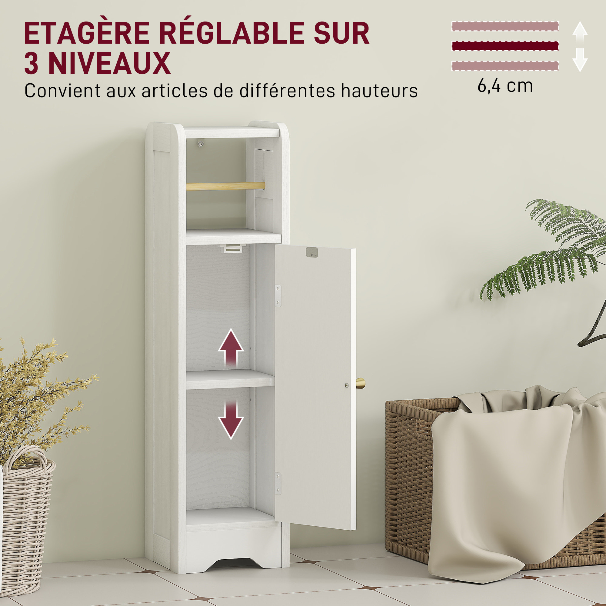 Support papier toilette - armoire pour papier toilette - 2 niveaux + rouleau papier effet bois blanc