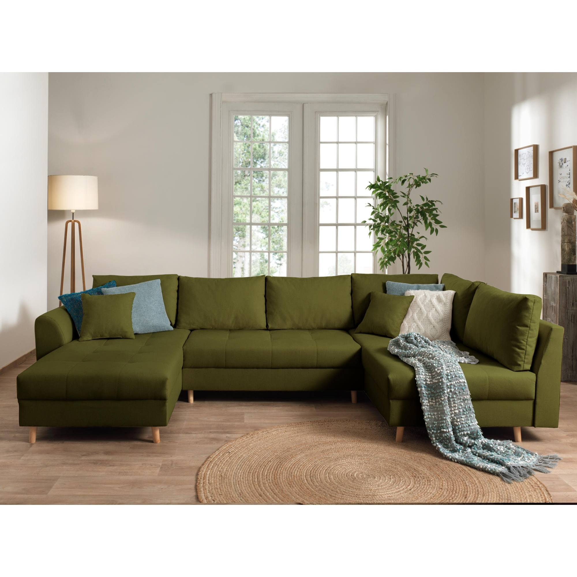 Rune - canapé panoramique - avec pouf d'appoint - 7 places - style scandinave - droit - Vert Olive