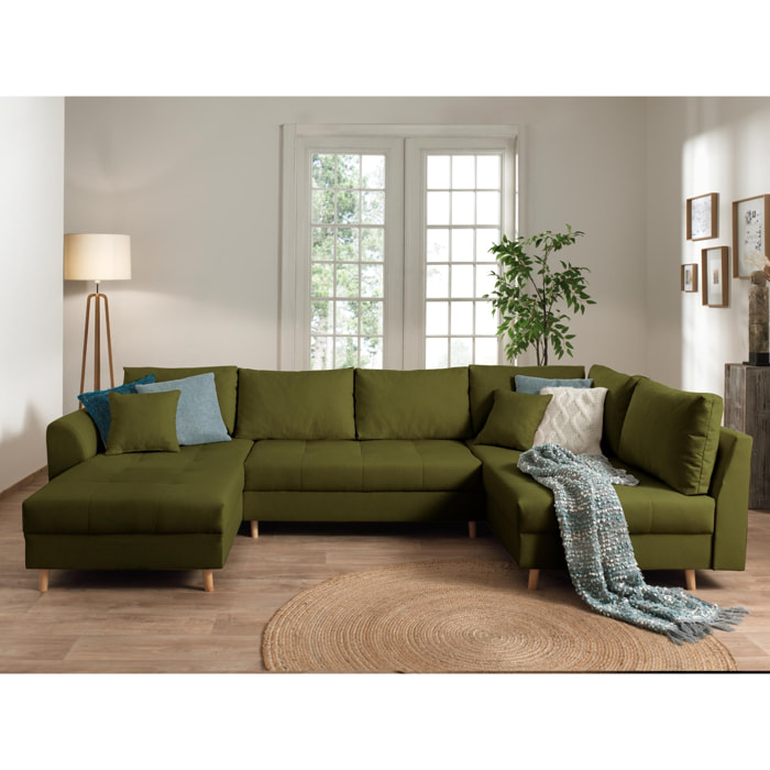 Rune - canapé panoramique - avec pouf d'appoint - 7 places - style scandinave - droit - Vert Olive
