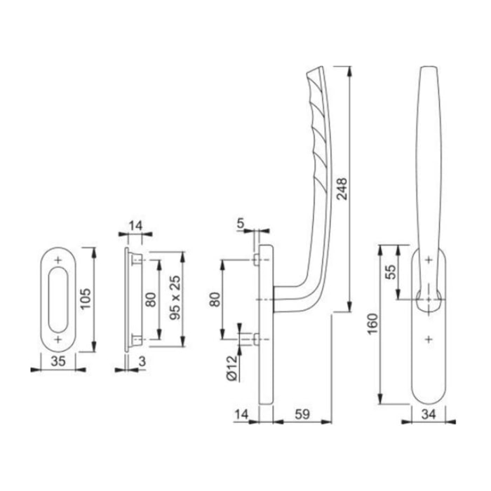 Ensemble pour coulissant levant New York cuvette/poignée BDC HOPPE ép.75/80 aspect inox F9 C10x73 - 11641022