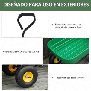 Carro de Jardín Basculante Capacidad 125 L Carga 200 kg Carretilla de Transporte Carro para Playa con Marco de Acero y 4 Ruedas Neumáticas Verde