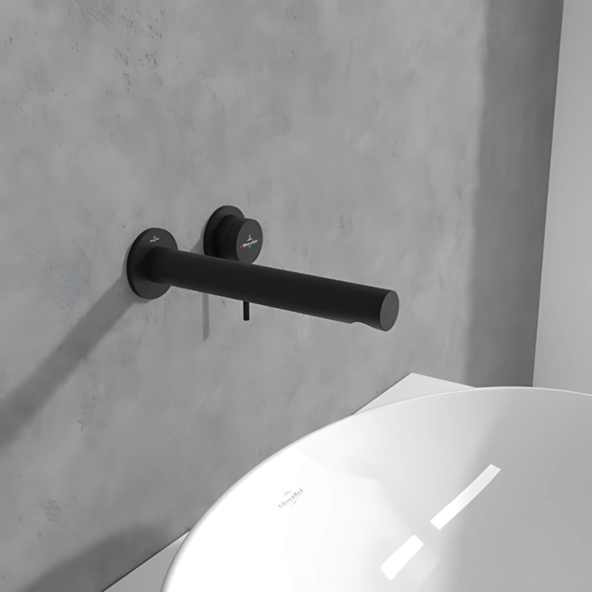 Mitigeur lavabo mural Villeroy et Boch Loop & Friends sans vidage Matt Black + Corps encastrable
