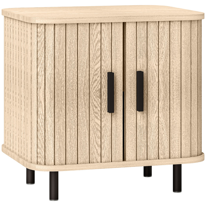 Mesita de Noche Mesilla de Noche Dormitorio con Puertas Correderas 2 Estantes y Patas de Acero Estilo Escandinavo para Salón 48x40x48 cm Roble
