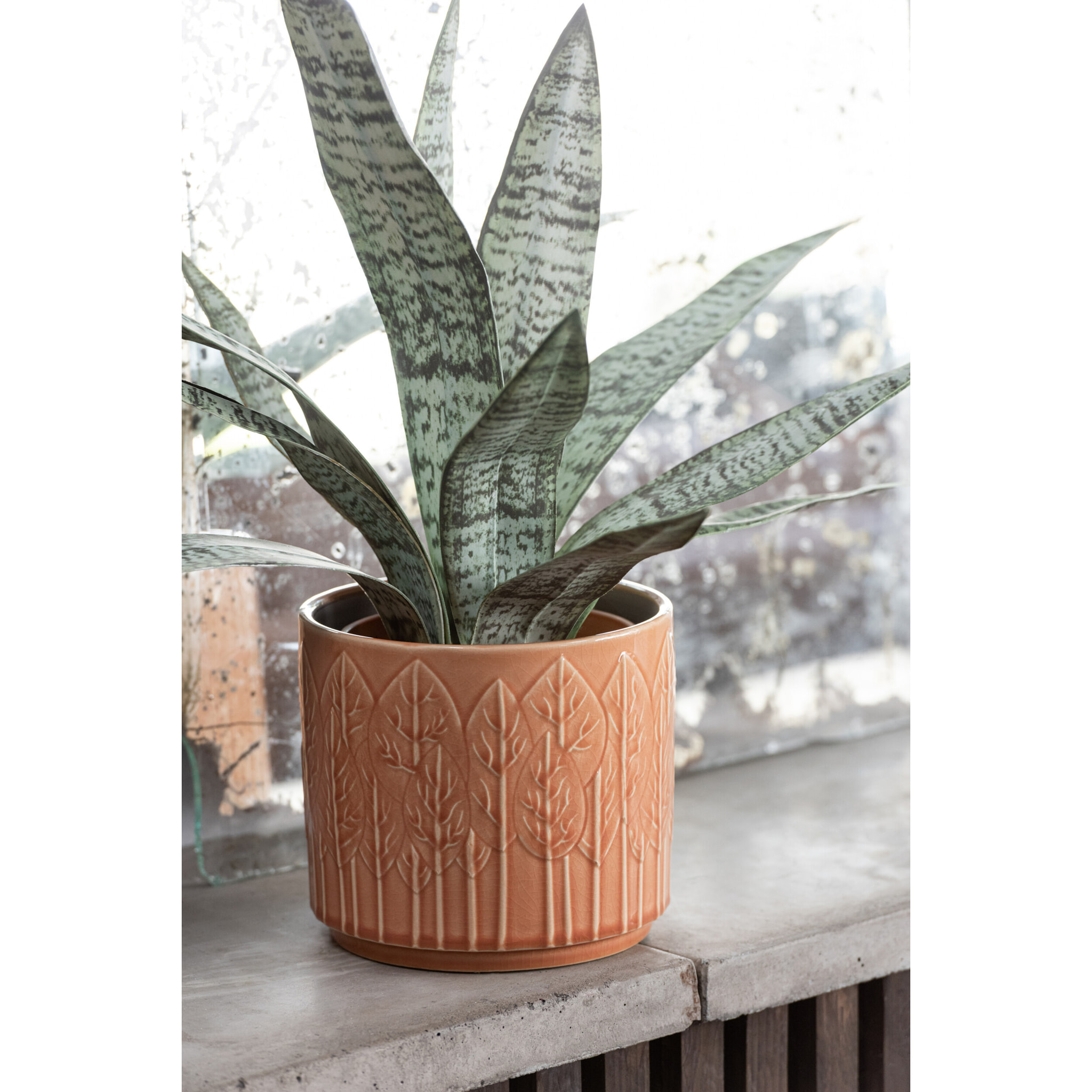 J-Line cache-pot Feuille - céramique - rouille - large - Ø 17 cm