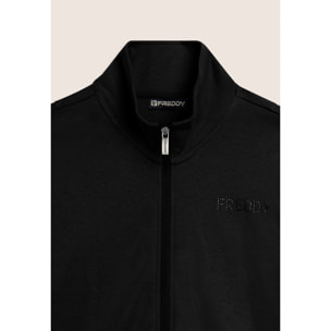 Tuta con zip e collo alto, logo con strass