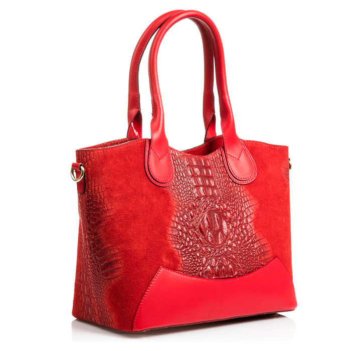Vercurago Borsa tote Donna.Pelle autentica Camoscio Inciso Coccodrillo Ruga