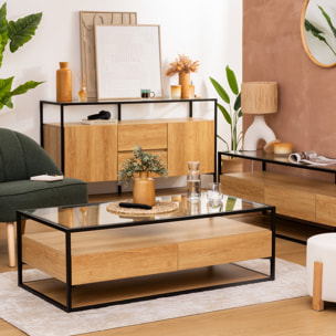 Table basse 2 tiroirs "Aldea" beige 120x60x40cm