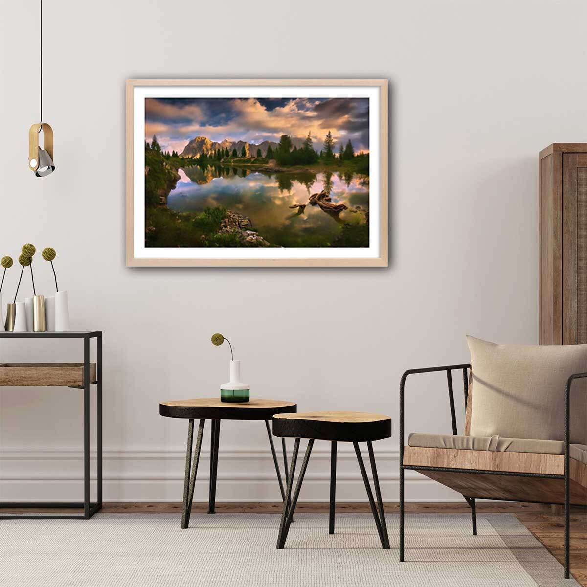 Affiche Lac de Limides, Dolomites Affiche + cadre en bois - Chêne