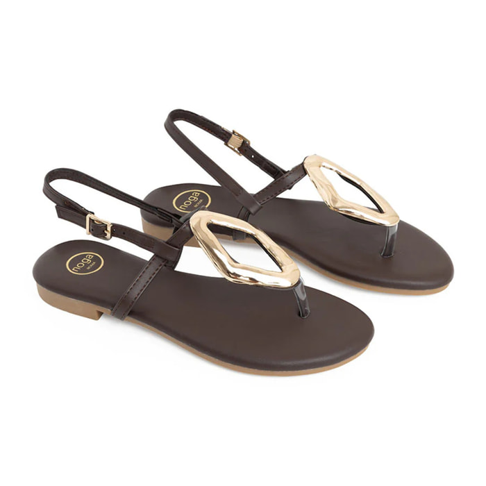 Sandalo infradito con maxi accessorio gold - MARRONE
