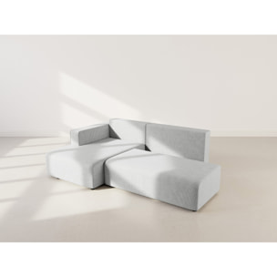 Topaze - canapé d'angle gauche 4 places convertible avec coffre en velours côtelé - Gris clair