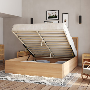 Lit coffre Eve avec sommier et tête de lit en cannage - Bois