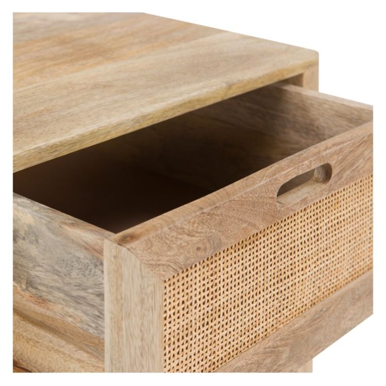 Table de chevet 2 tiroirs en bois de manguier et cannage - Félix