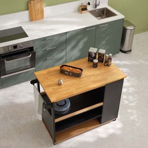 Ilot de cuisine à roulettes bois noir