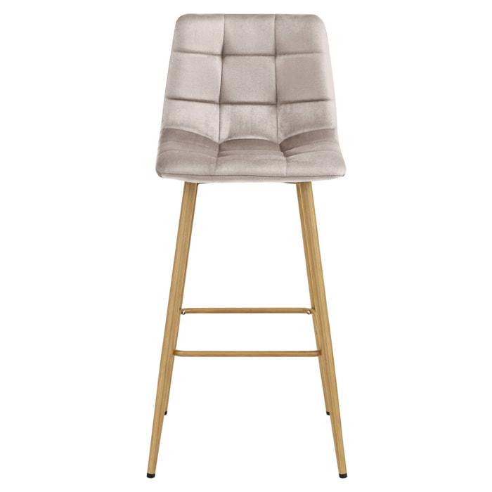 Sgabello Arceto in velluto beige con gambe effetto quercia